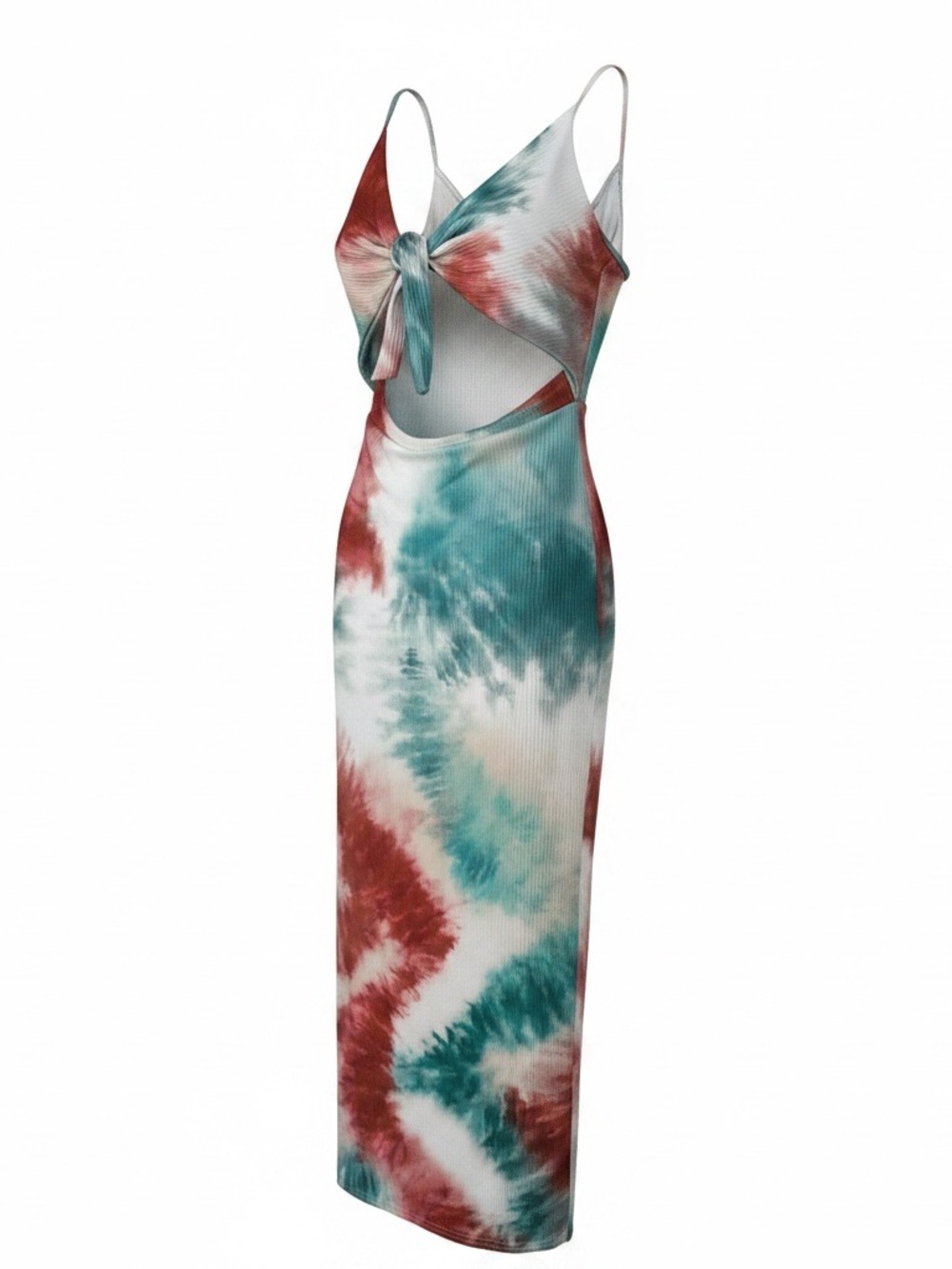 NWOT Tie-Dye Cutout Maxi Dress Adjustable Straps — Teal & Red - side Medium